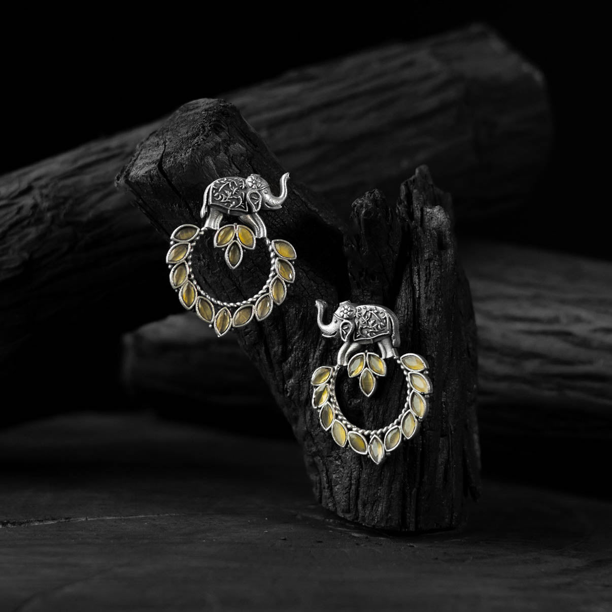 Yellow - saanjh bela elephant oxidised earrings