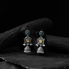 Yellow - saanjh bela flower motif oxidised jhumka earrings