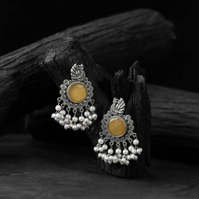 Yellow - saanjh bela mayura oxidised earrings - handcrafted