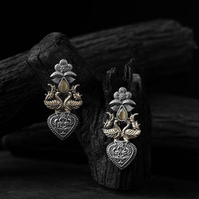 Yellow - saanjh bela peacock motif chandbali oxidised