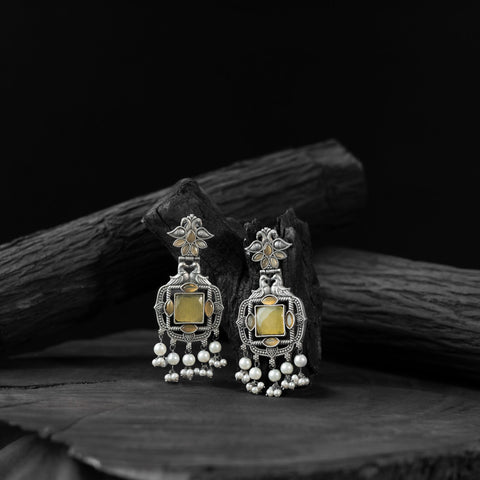 Yellow - saanjh bela swan oxidised earrings - handcrafted