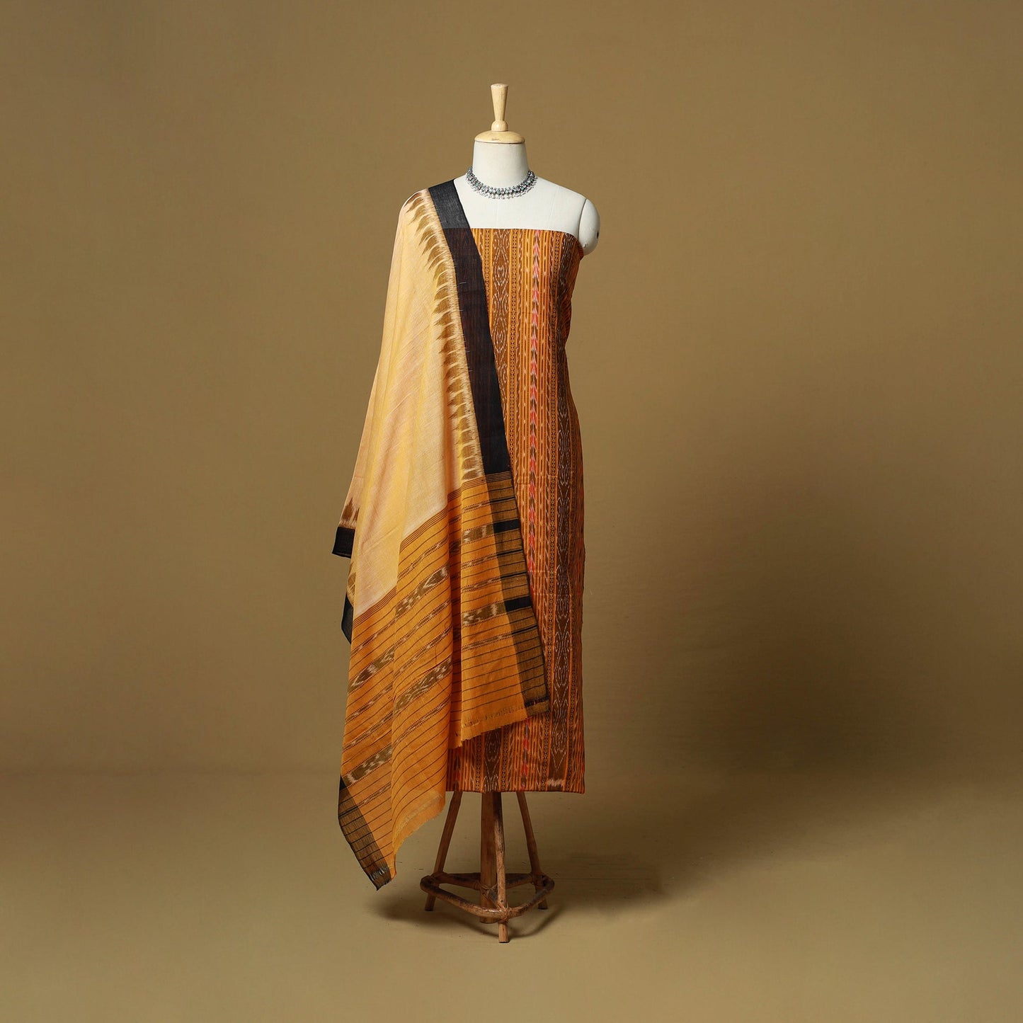 Yellow - sambalpuri ikat handloom cotton 3pc unstitched