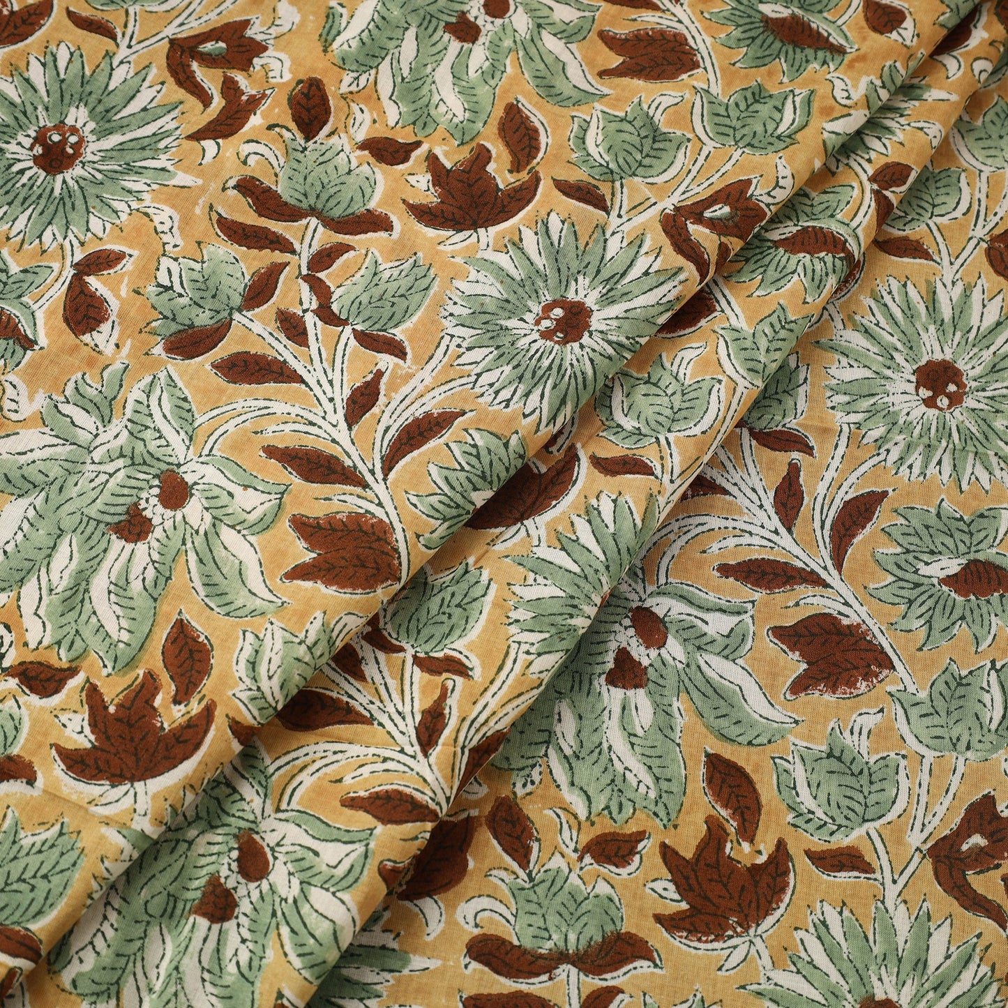  Yellow Sanganeri Block Print Cotton Fabric