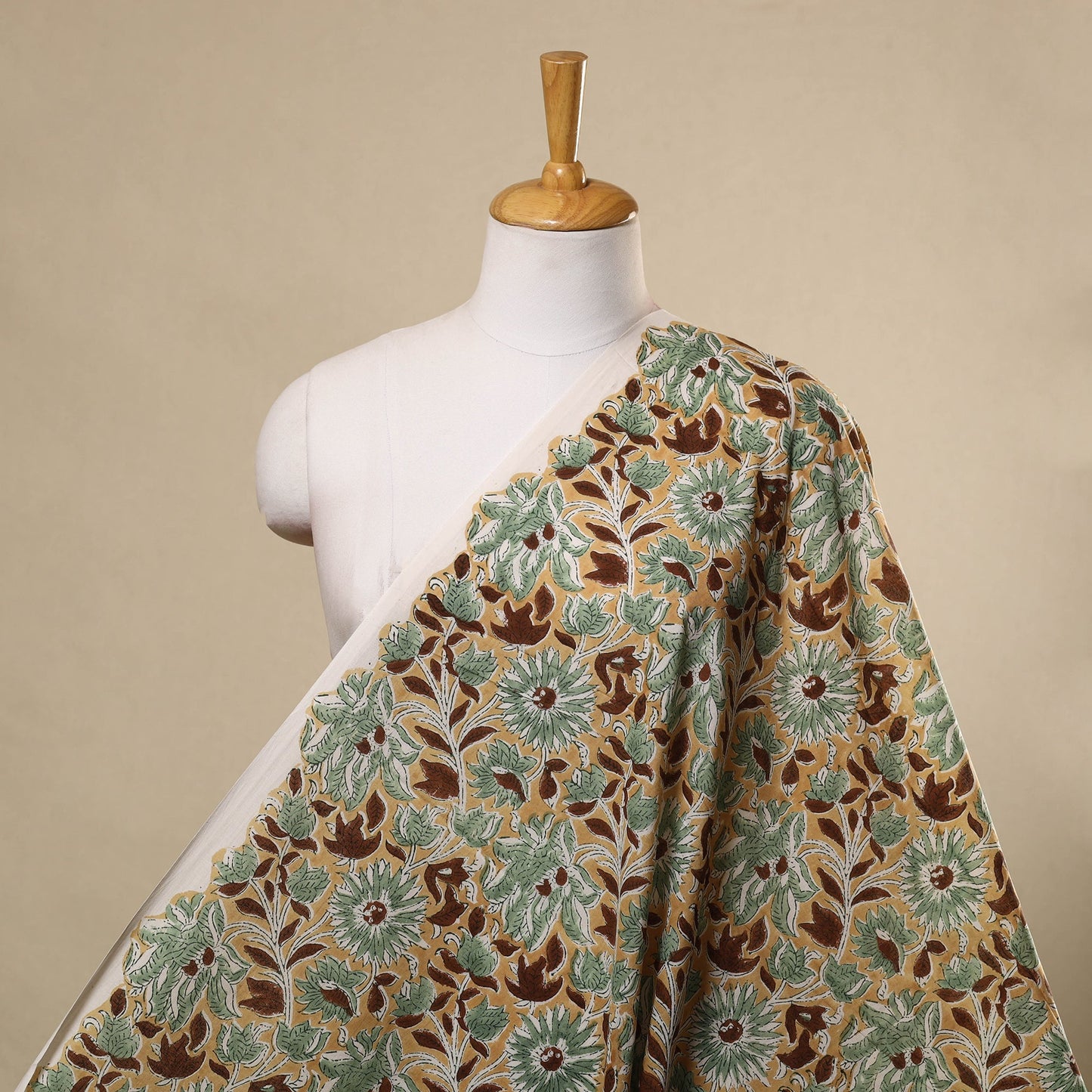  Yellow Sanganeri Block Print Cotton Fabric