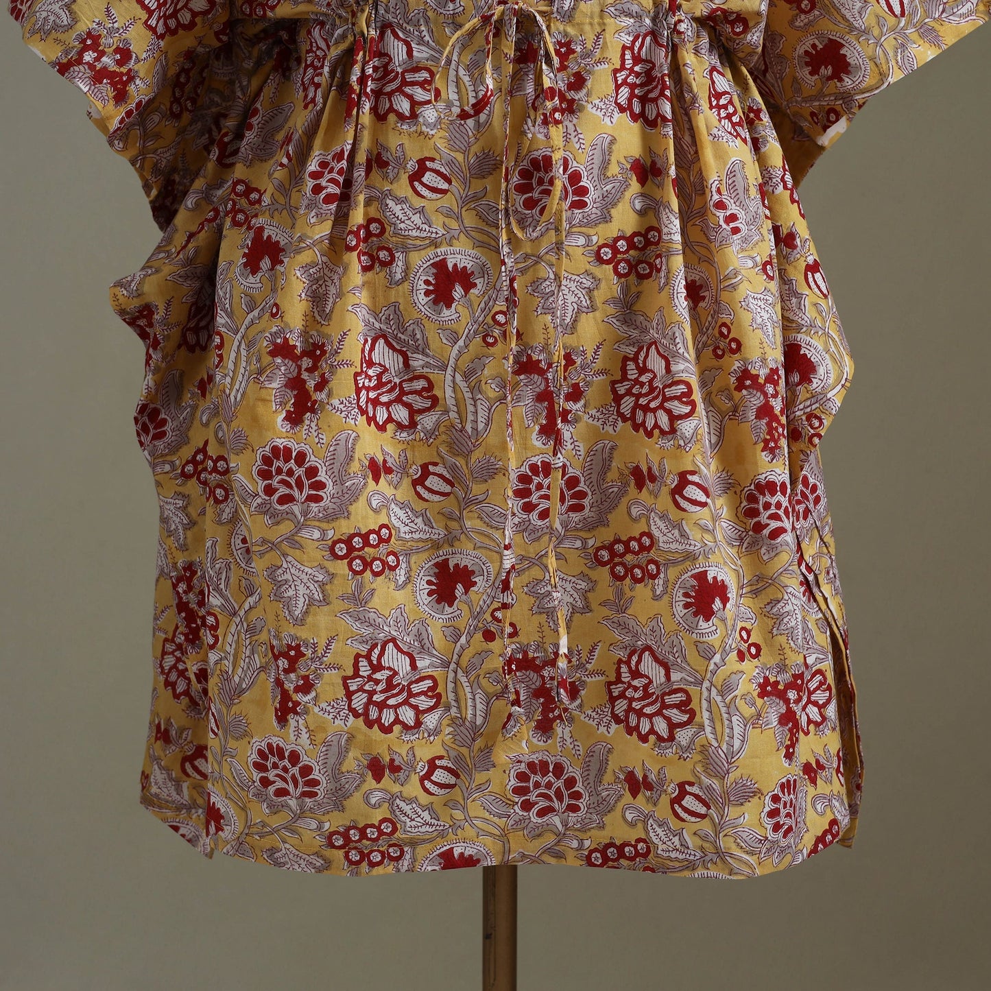 Yellow Sanganeri Block Print Cotton Kaftan (Medium) 