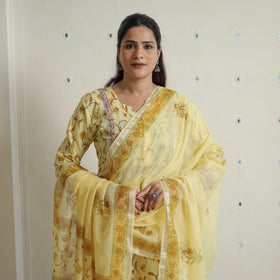 Yellow - sanganeri cotton kurta suit set 17 - handcrafted
