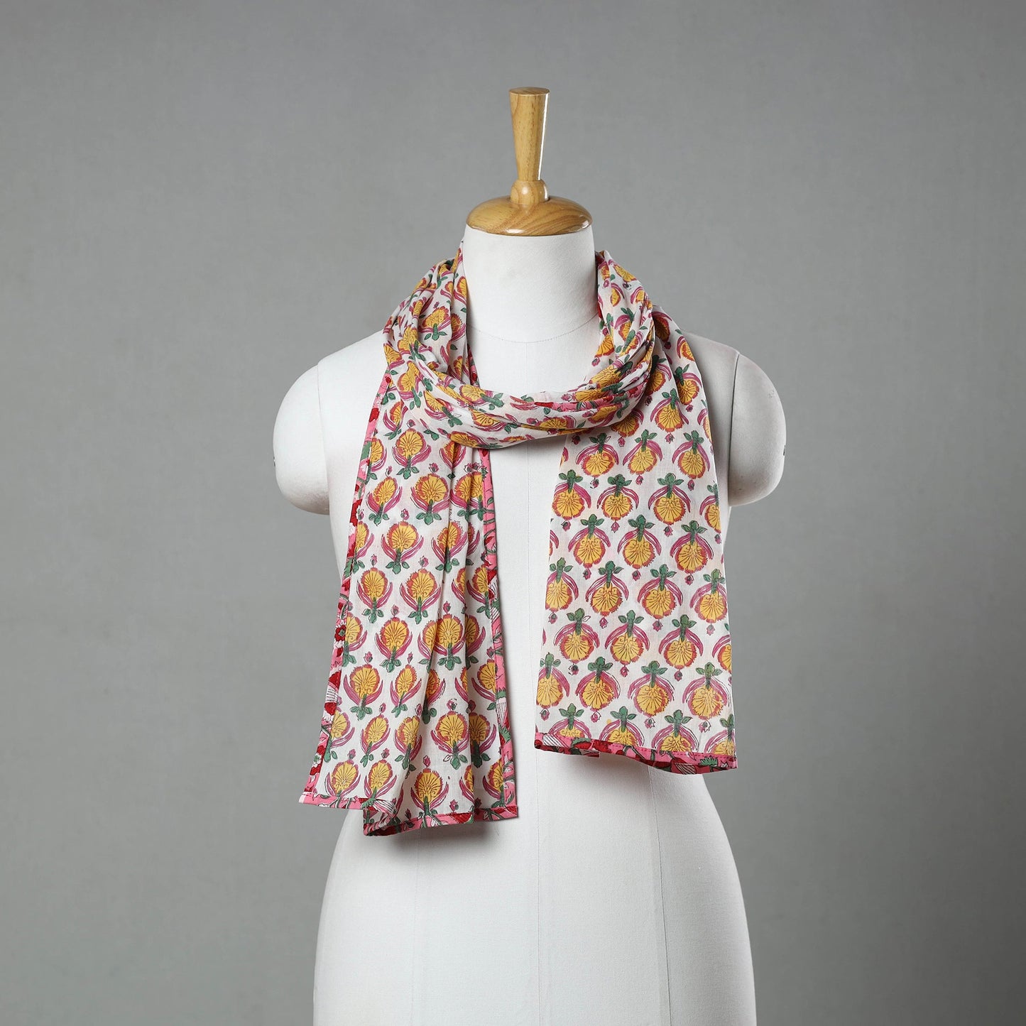 Yellow - sanganeri cotton stole 18 - handcrafted