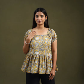  Yellow Sanganeri Block Print Cotton Top