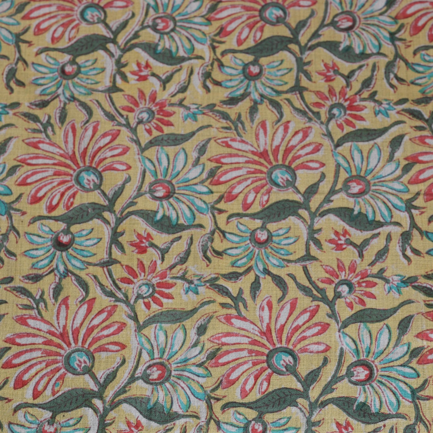 Yellow Sanganeri Block Print Handloom Pure Wool Fabric 