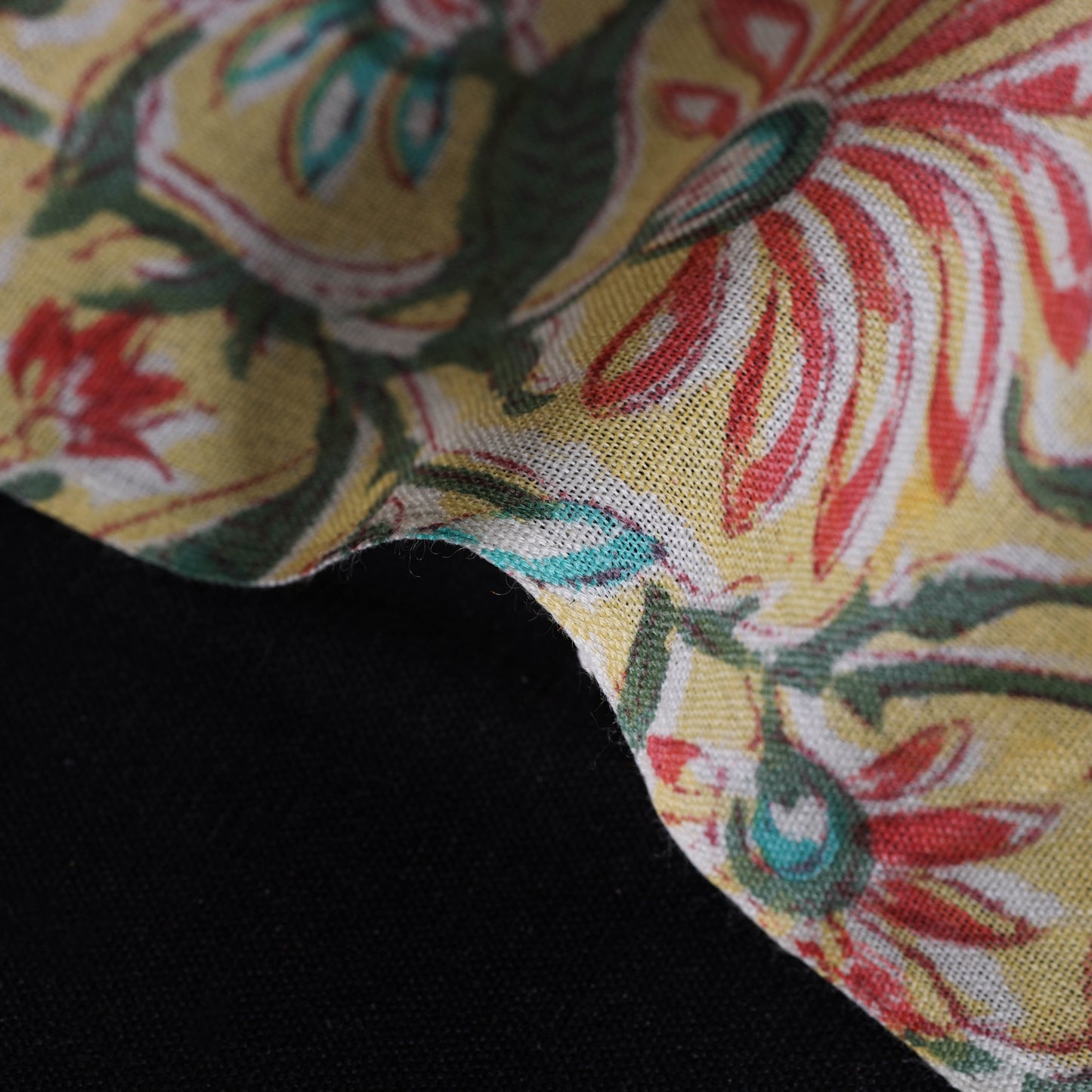 Yellow Sanganeri Block Print Handloom Pure Wool Fabric 