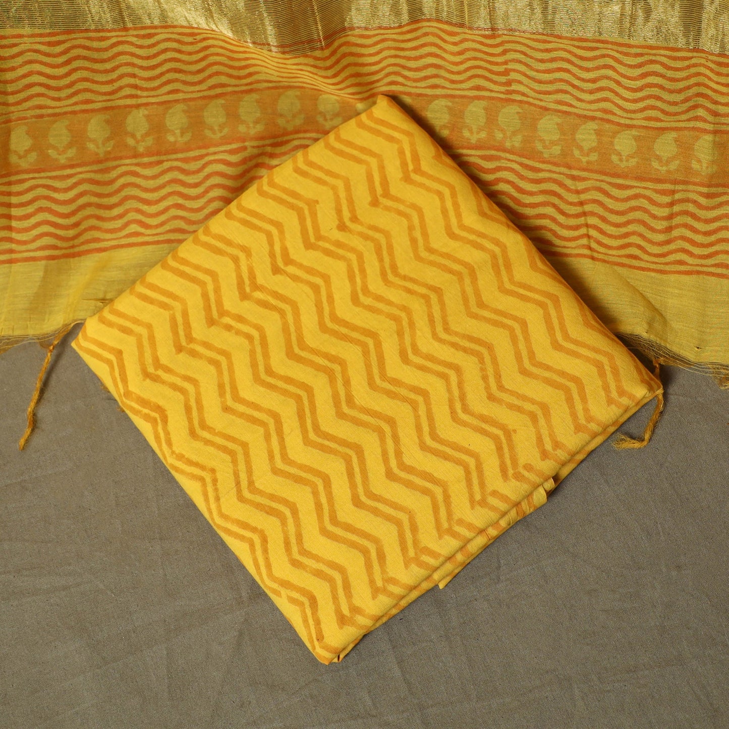 Sanganeri block print mul chanderi handloom 3pc unstitched
