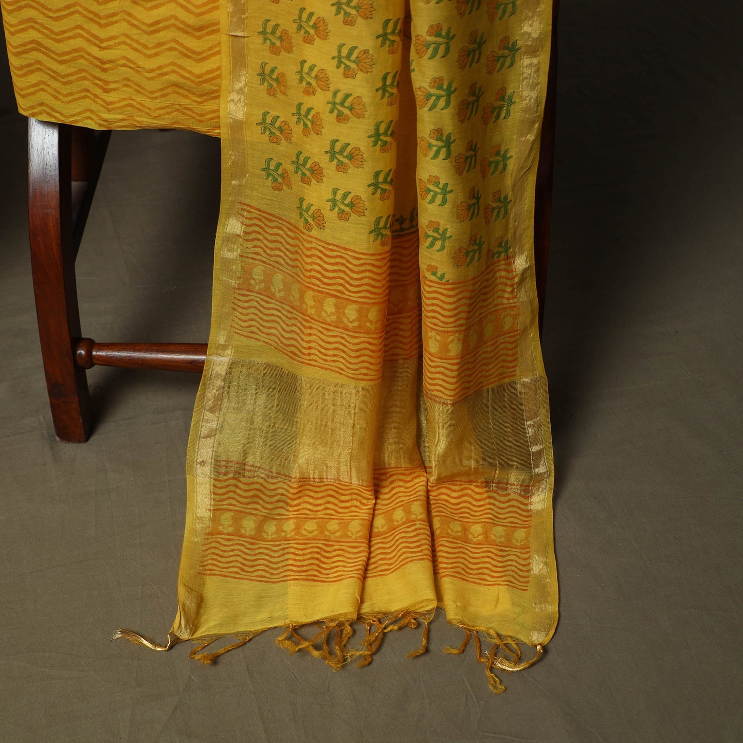 Sanganeri block print mul chanderi handloom 3pc unstitched