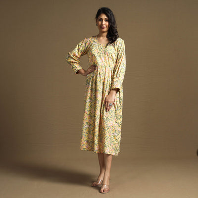 Buy Sanganeri Block Printed Cotton Flared Dress Online at iTokri.com