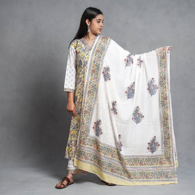  Sanganeri Block Printed Cotton Kurta with Palazzo & Dupatta Set 