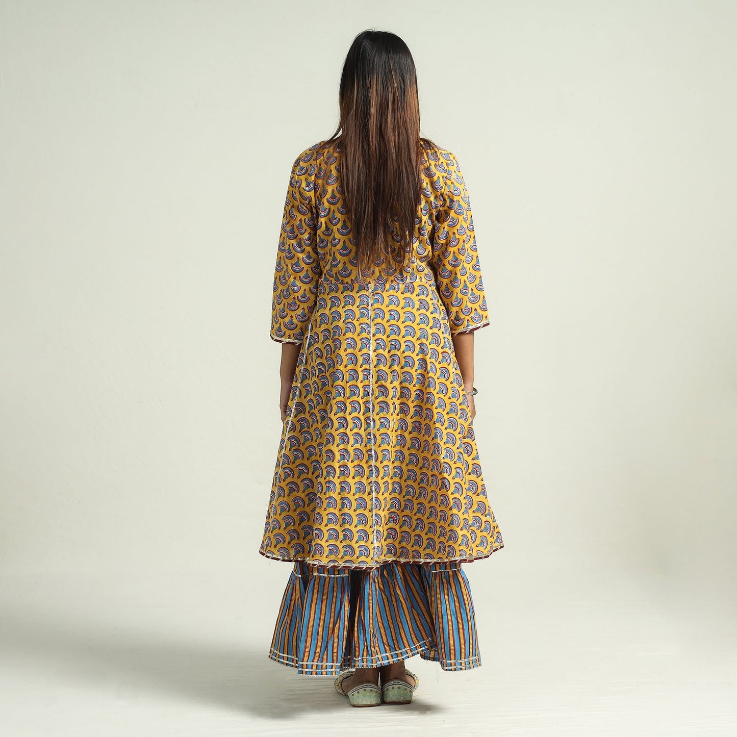 Sanganeri block printed cotton kurta with sharara set