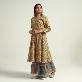 Sanganeri block printed cotton kurta with sharara set