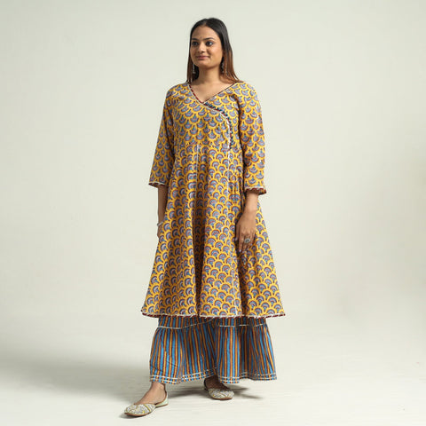 Sanganeri block printed cotton kurta with sharara set