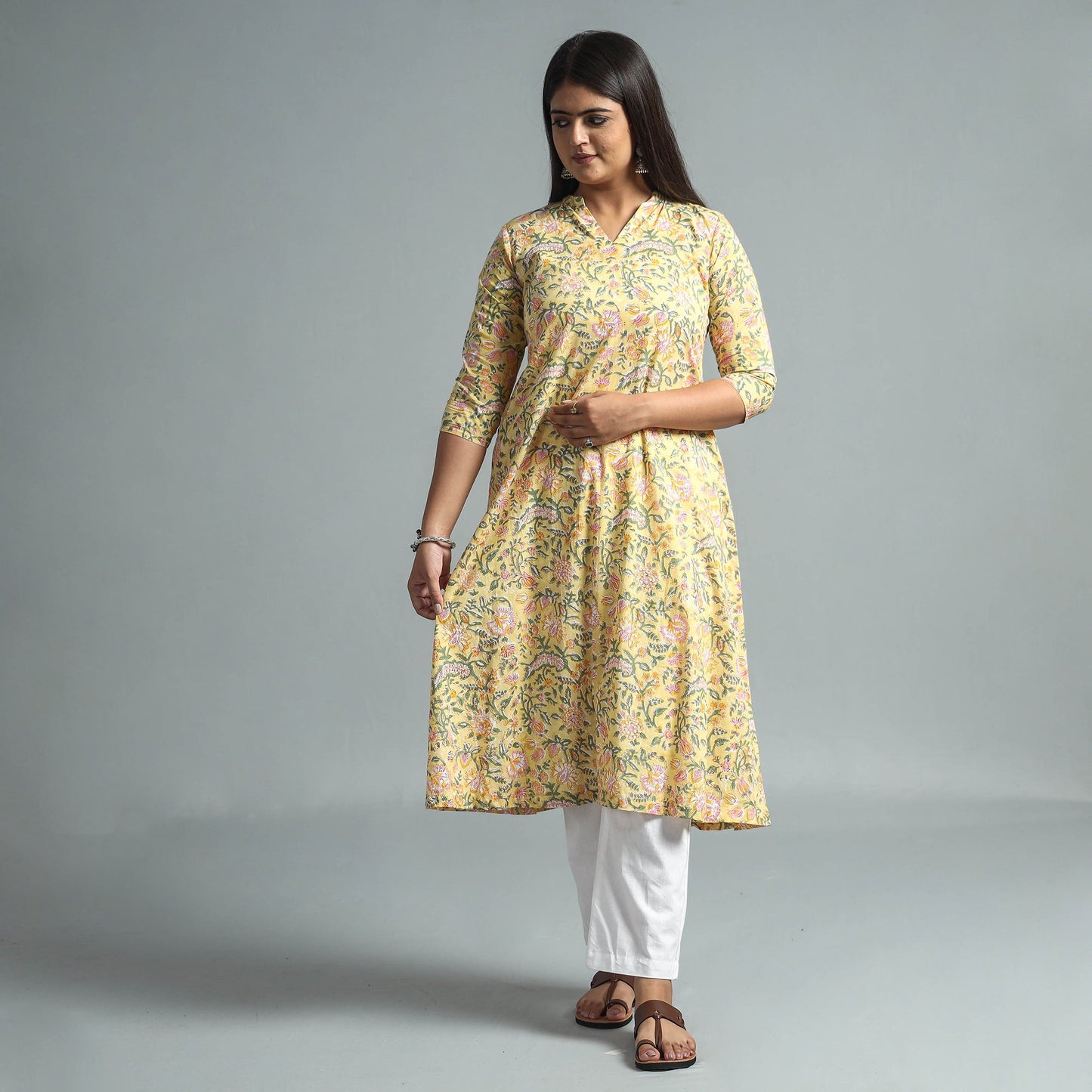 Buy Sanganeri Block Printed Cotton Long Kurta Online l iTokri.com