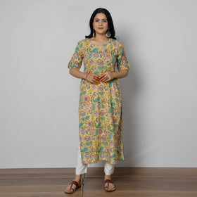  Sanganeri Block Printed Cotton Long Straight Kurta 