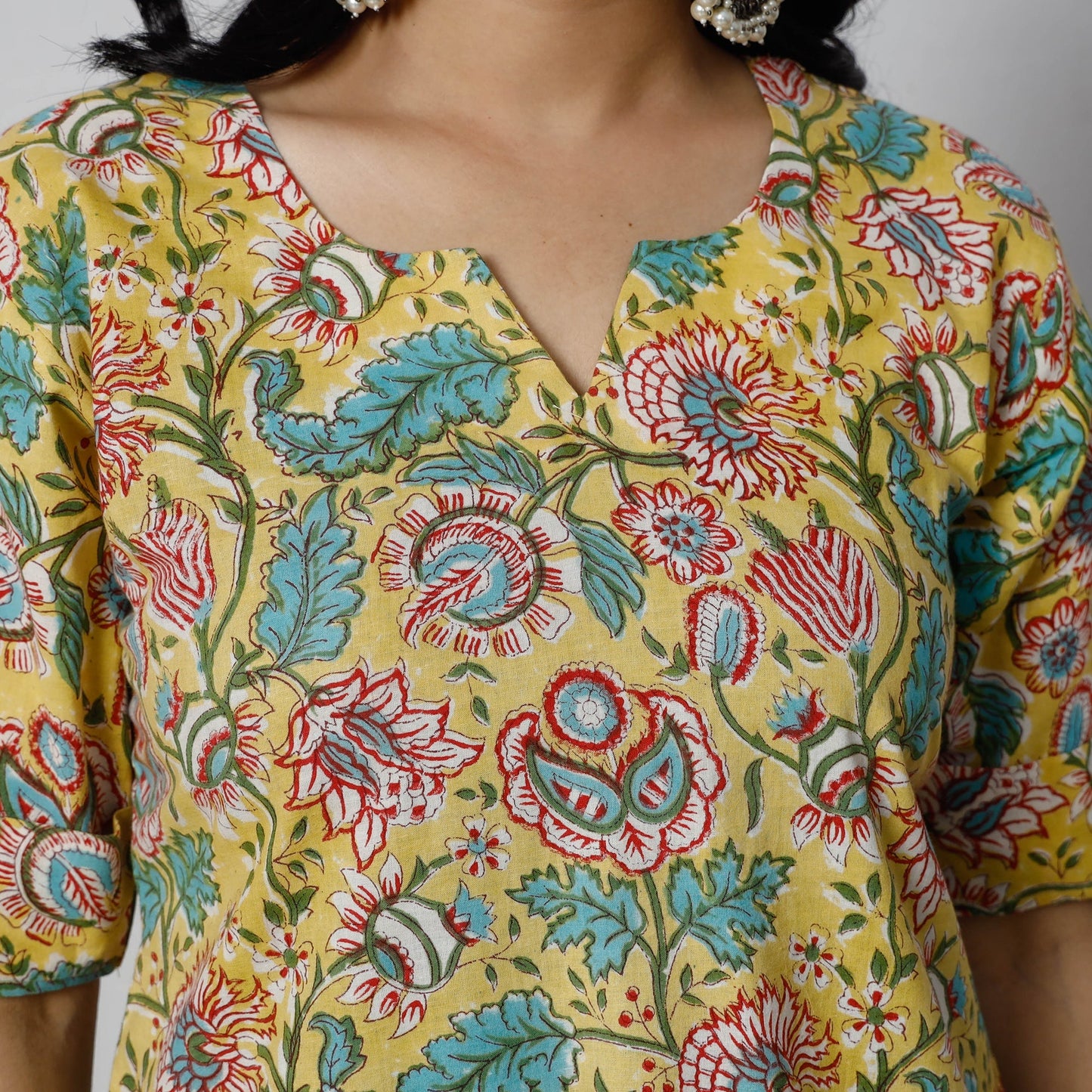  Sanganeri Block Printed Cotton Long Straight Kurta 