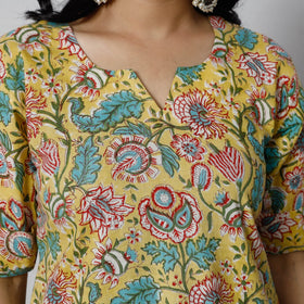  Sanganeri Block Printed Cotton Long Straight Kurta 