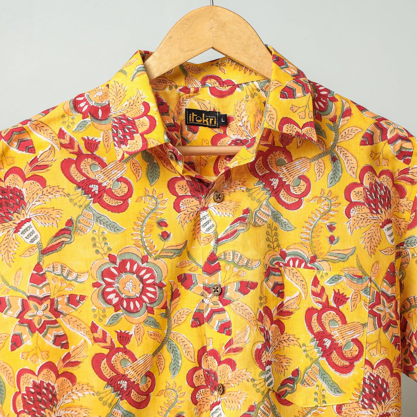 Yellow - sanganeri block printed cotton men half sleeve