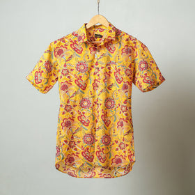 Yellow - sanganeri block printed cotton men half sleeve