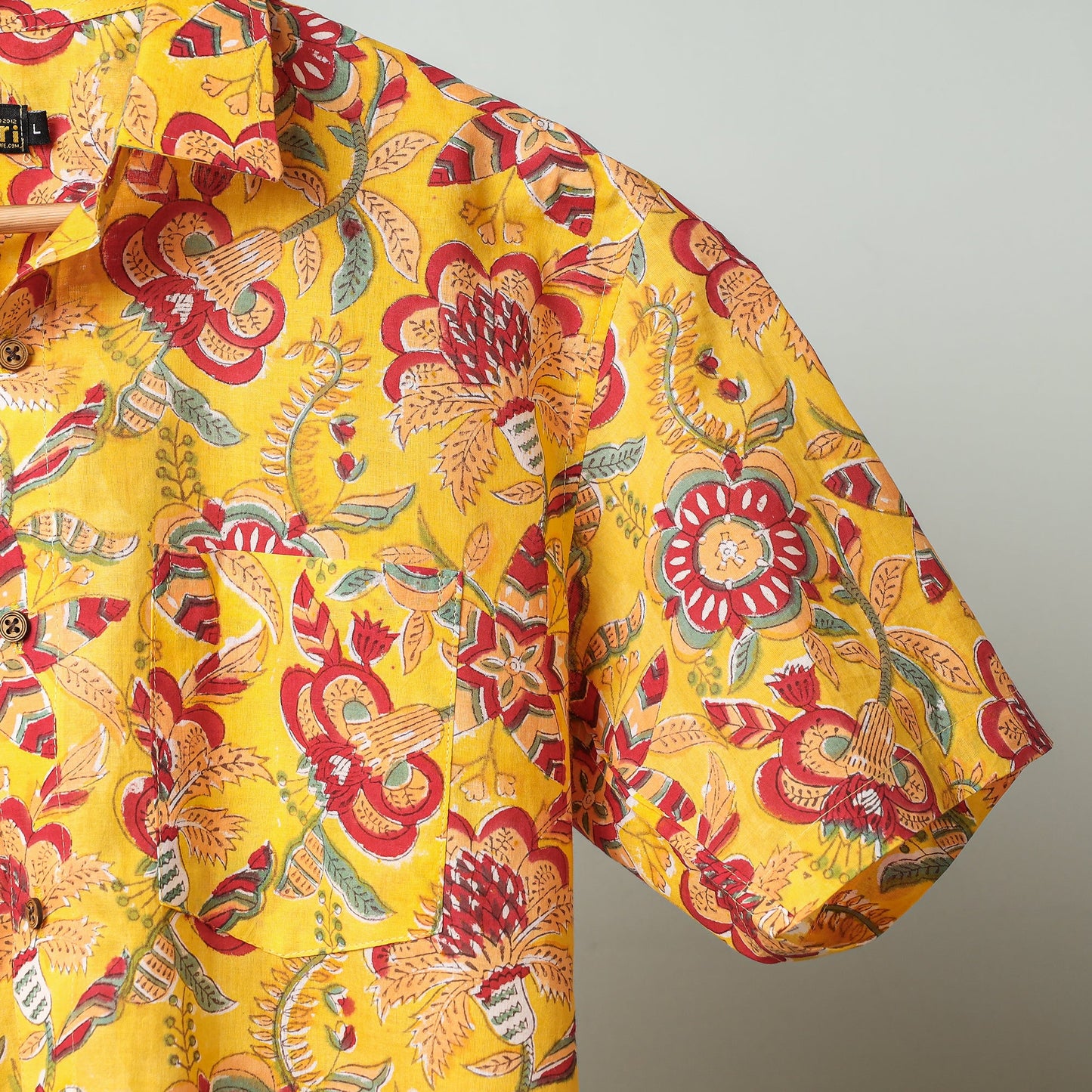 Yellow - sanganeri block printed cotton men half sleeve