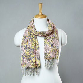  Sanganeri Block Printed Cotton Stole with Tassels 118 