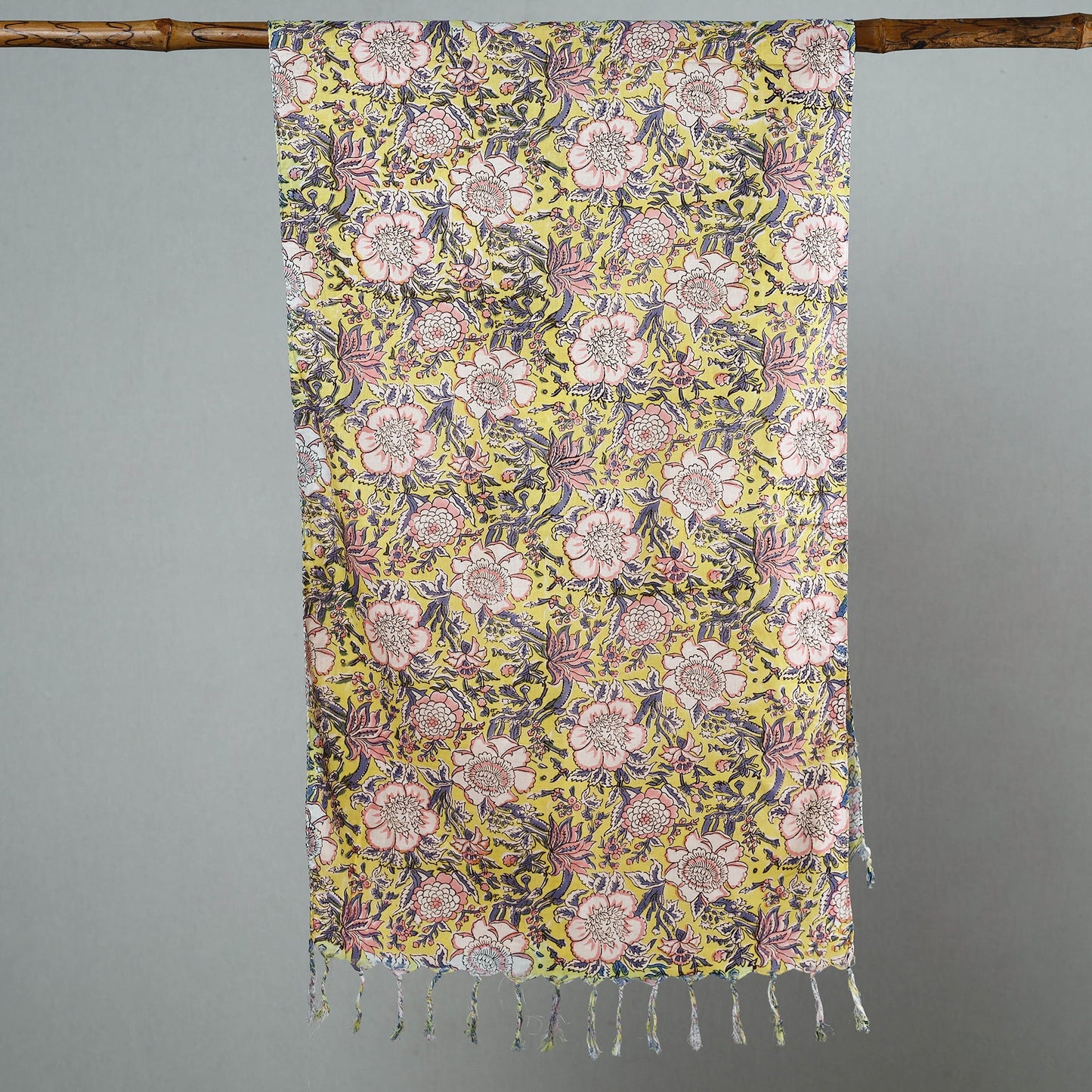  Sanganeri Block Printed Cotton Stole with Tassels 118 
