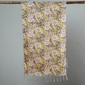  Sanganeri Block Printed Cotton Stole with Tassels 118 