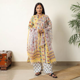  Sanganeri Block Printed Cotton Kurta with Palazzo & Dupatta Set 03 Online at iTokri.com
