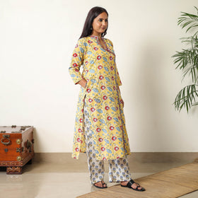  Sanganeri Block Printed Cotton Kurta with Palazzo & Dupatta Set 03 Online at iTokri.com