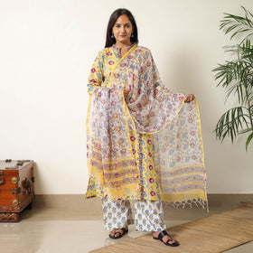  Sanganeri Block Printed Cotton Kurta with Palazzo & Dupatta Set 03 Online at iTokri.com