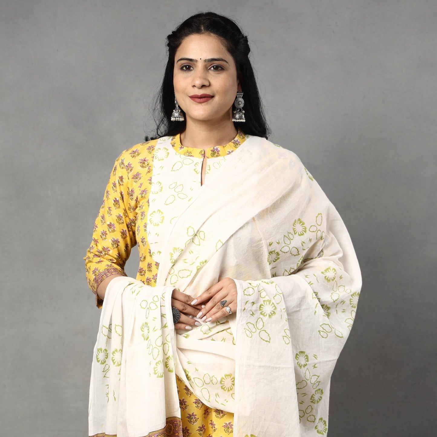  Sanganeri Block Printed Cotton Kurta with Palazzo & Dupatta Set 