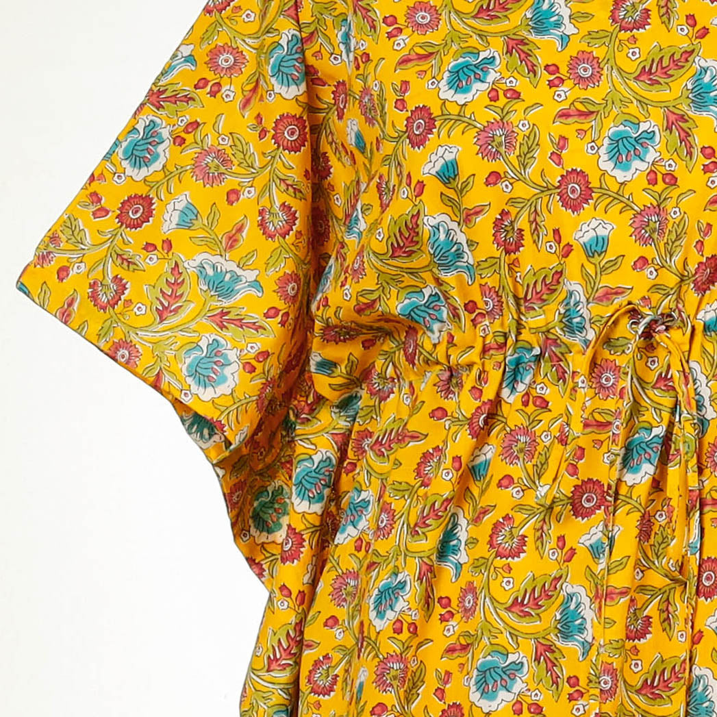 Sanganeri block printing cotton kaftan with tie-up waist