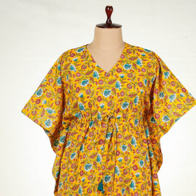 Sanganeri block printing cotton kaftan with tie-up waist