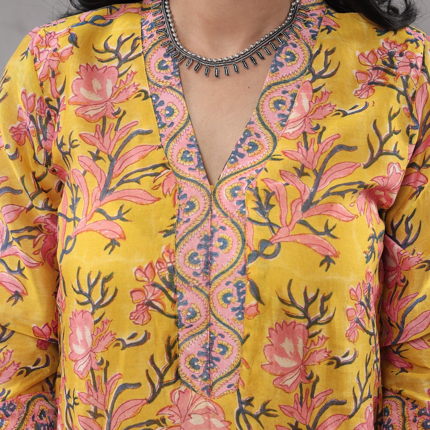  Sanganeri Block Printing Maheshwari Silk Kurta with Palazzo & Dupatta Set 