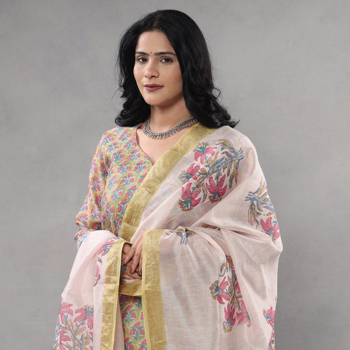 Sanganeri printing maheshwari silk kurta with palazzo &