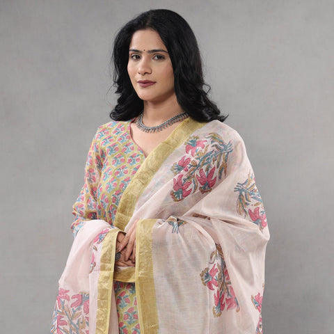 Sanganeri printing maheshwari silk kurta with palazzo &