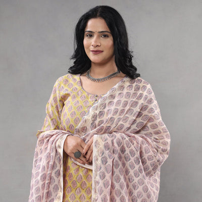 Yellow - sanganeri printing maheshwari silk kurta