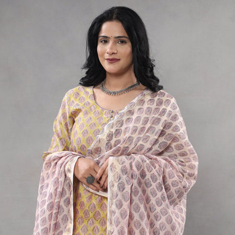 Yellow - sanganeri printing maheshwari silk kurta