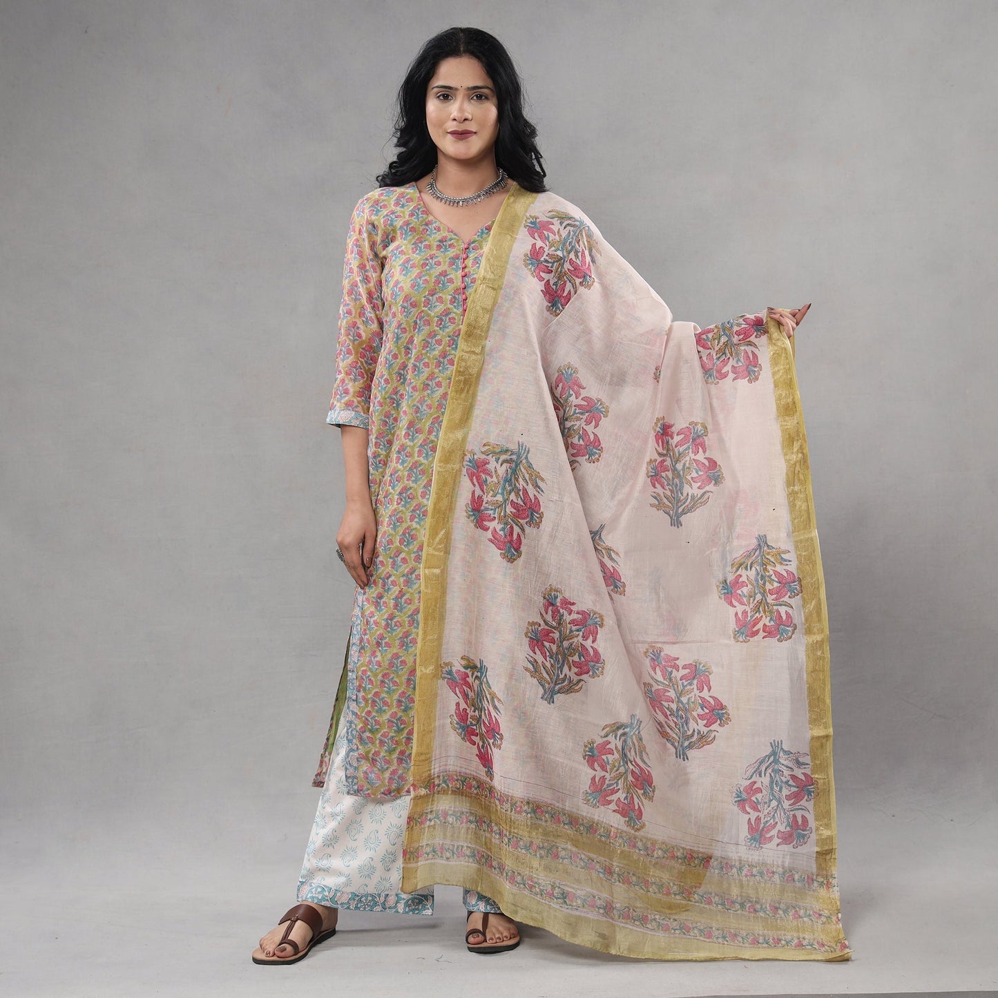 Sanganeri printing maheshwari silk kurta with palazzo &