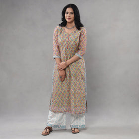 Sanganeri printing maheshwari silk kurta with palazzo &