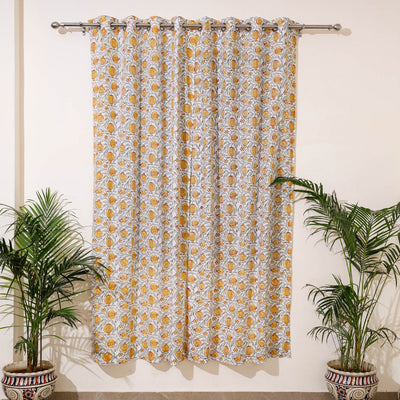 Yellow - sanganeri cotton door curtain (7 x 3.2 feet)