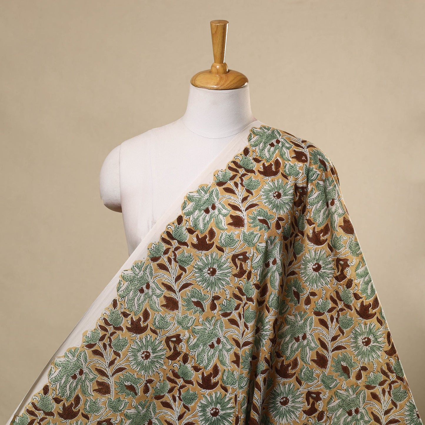  Yellow Sanganeri Block Print Cotton Fabric