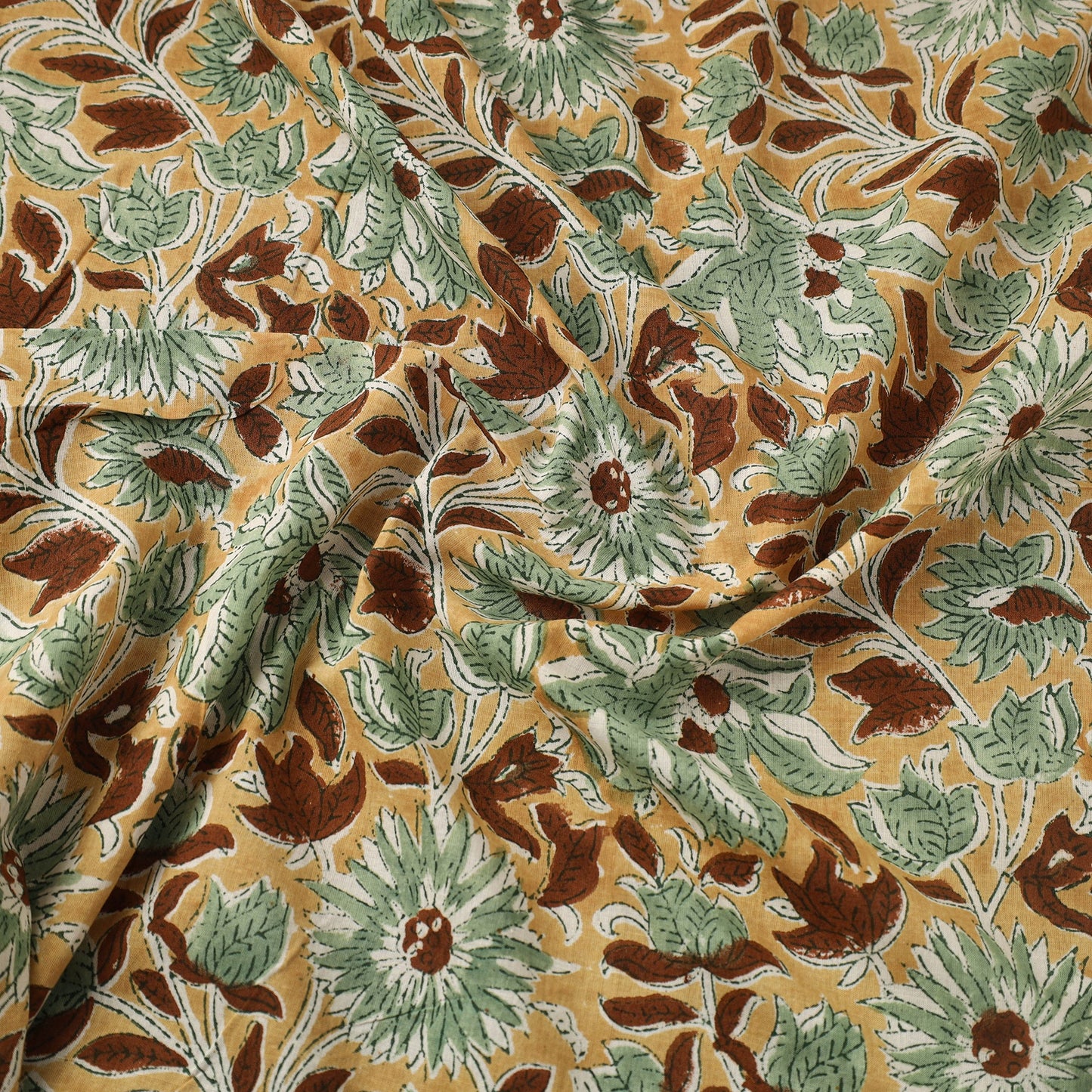  Yellow Sanganeri Block Print Cotton Fabric