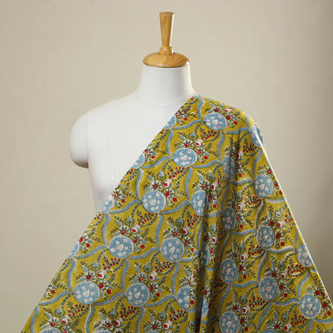  Yellow Sanganeri Block Print Cotton Fabric