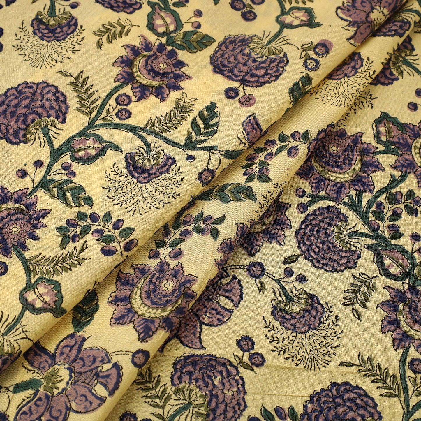  Yellow Sanganeri Block Print Cotton Fabric