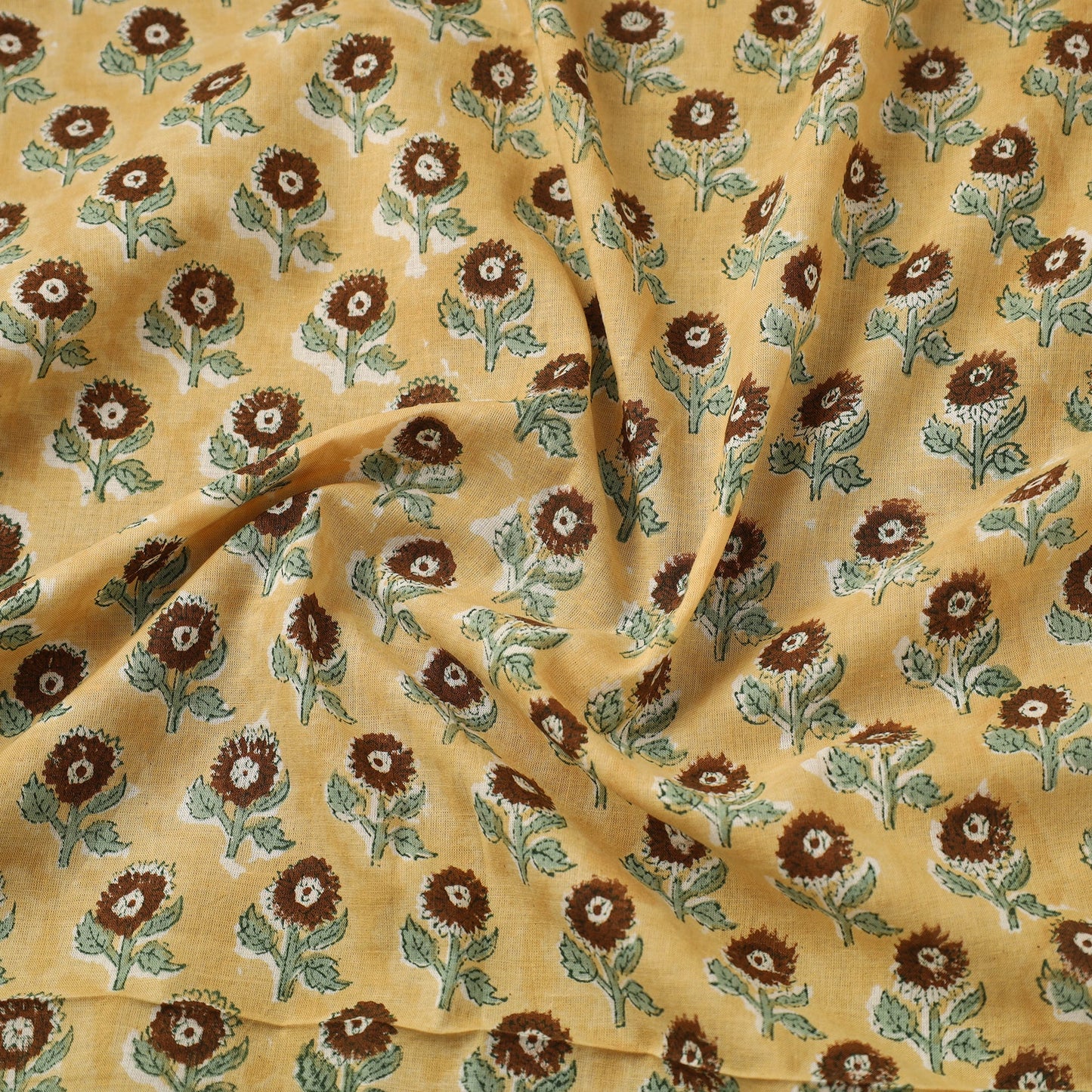  Yellow Sanganeri Block Print Cotton Fabric
